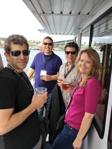 Marcus Sakey, Lee Goldberg, Sean Chercover and Ann Voss Petersen at On The Lamb. Photo by John Rector